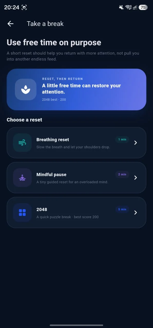 EVOLVE Take a break app screen