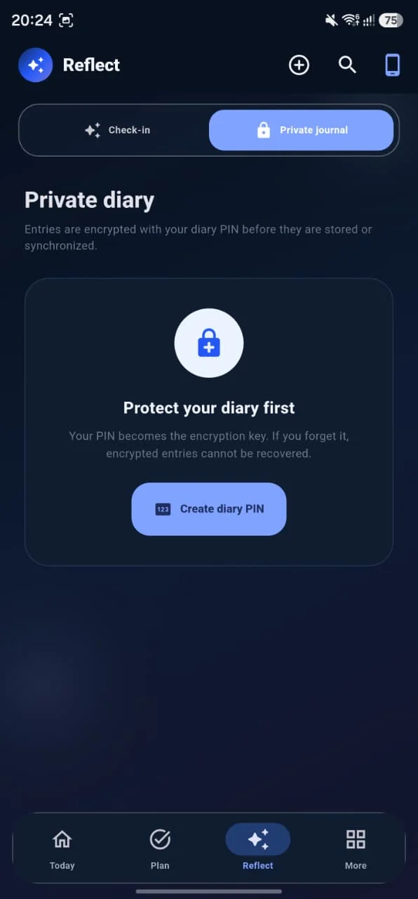 EVOLVE Reflect — Private Journal app screen