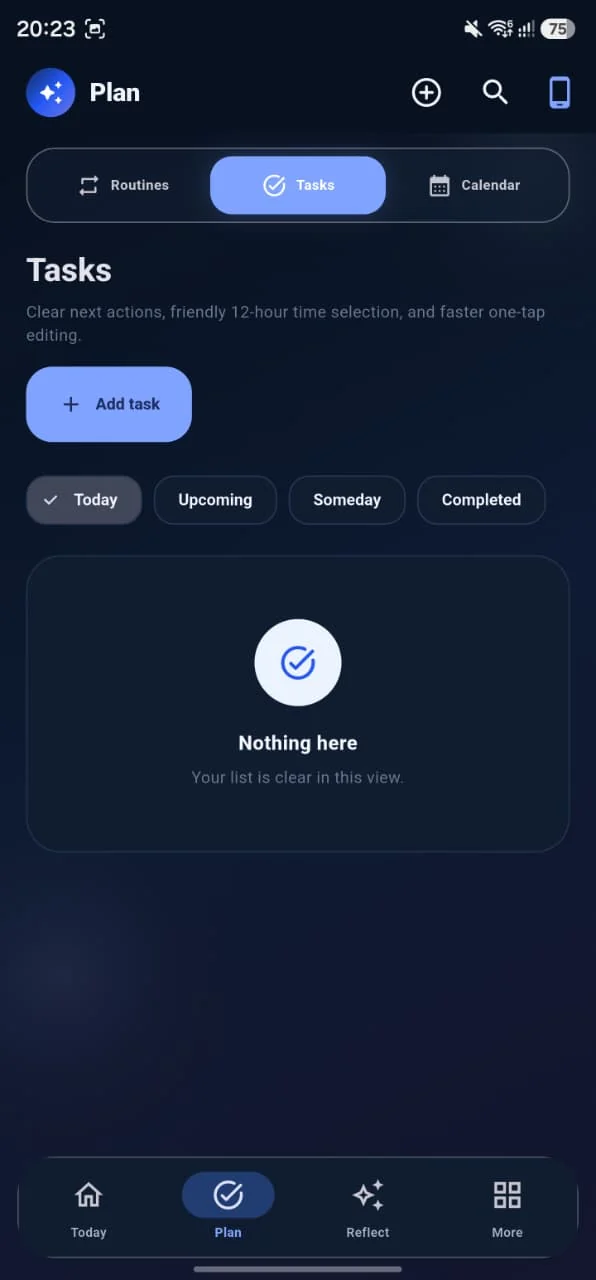 EVOLVE Plan — Tasks app screen