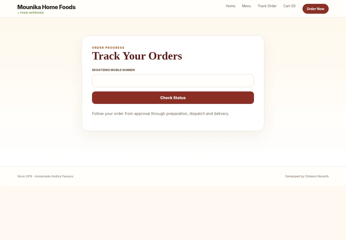 Mounika Home Foods tracking